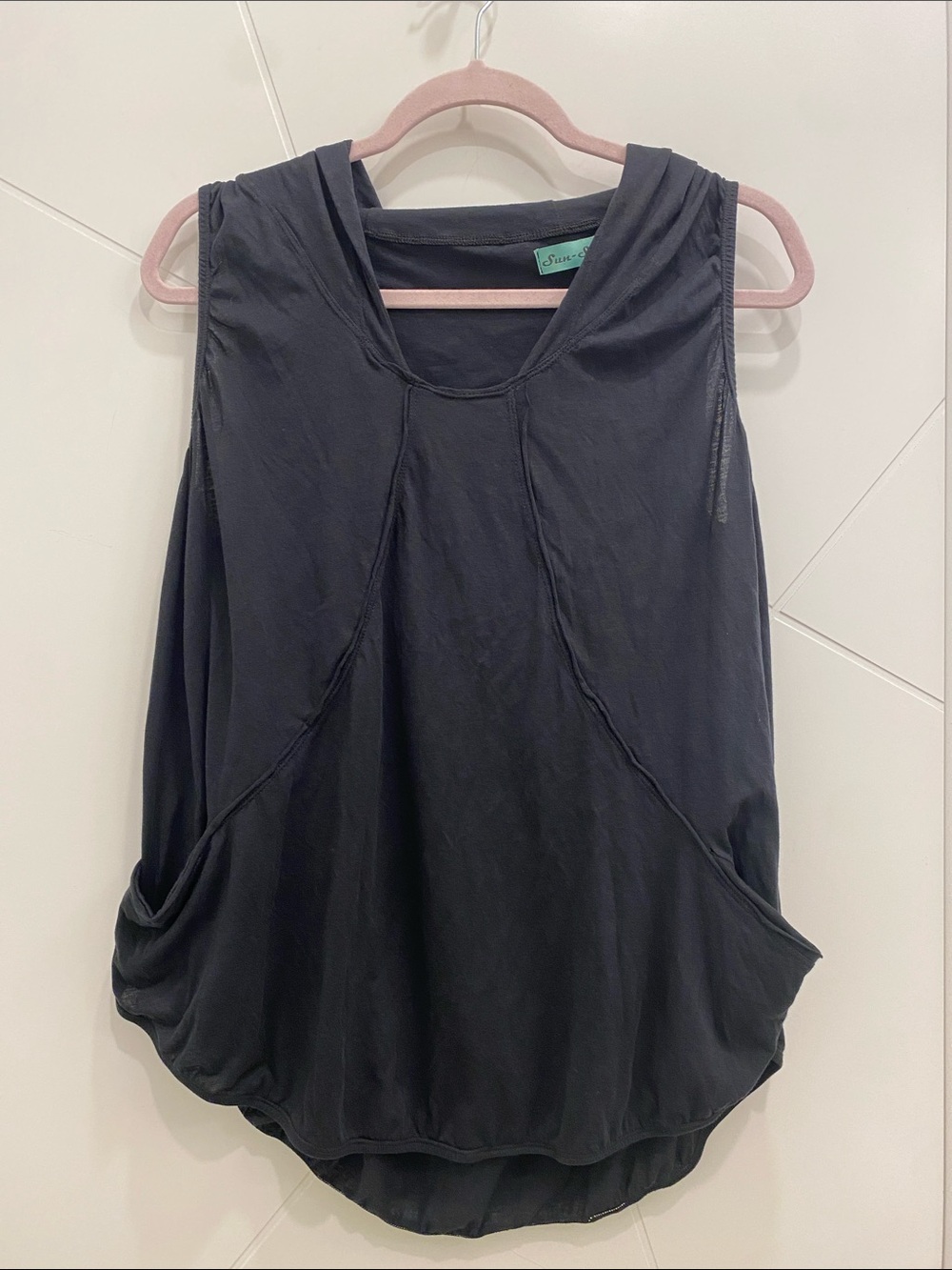 💥 Bali Made Black Draped Hooded Tank with Pockets Lightweight Athleisure Coverup